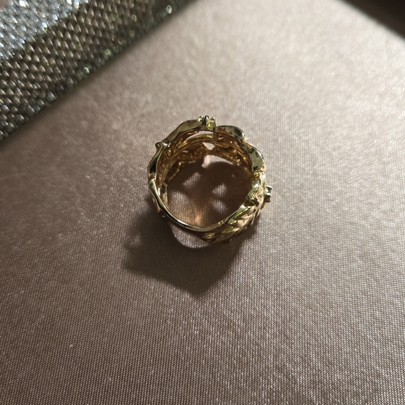 Gold Plated Vine Leaf Gemstone Ring - Picture 7 of 12